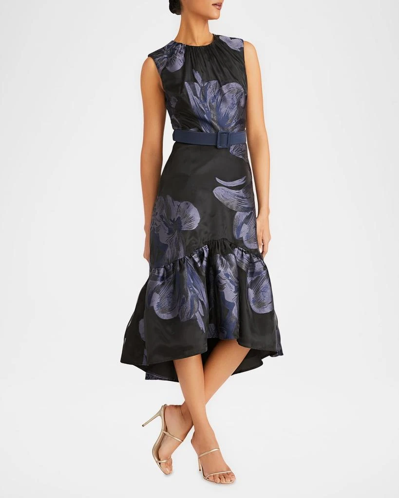 Kay Unger High-Low Belted Floral-Print Midi Dress 1