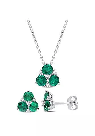 Belk
Co. Lab Created 2-Piece Set of Created Emerald and Created White Sapphire Earrings and Pendant with Chain in Sterling Silver