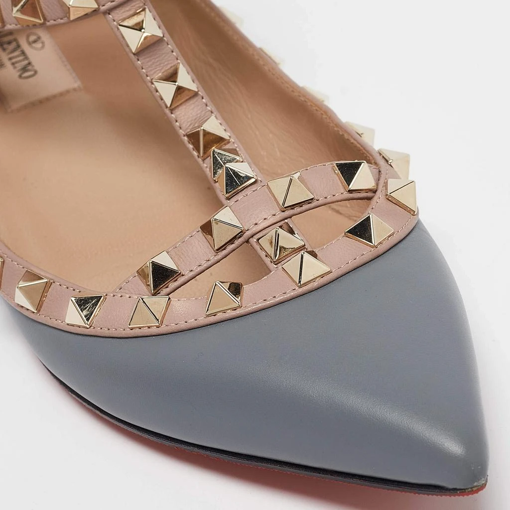 Valentino Valentino Grey/Dusty Pink Leather Rockstud Ankle Strap Flats Size 37 7