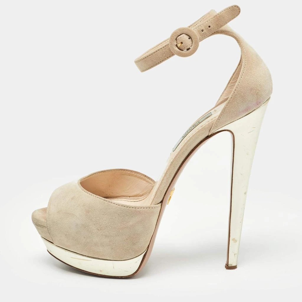 Prada Prada Beige Suede Platform Ankle Strap Sandals Size 38 1