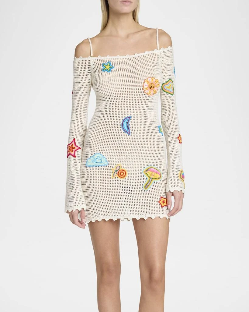 Casablanca Off-The-Shoulder Patched Crochet Knit Mini Dress 2