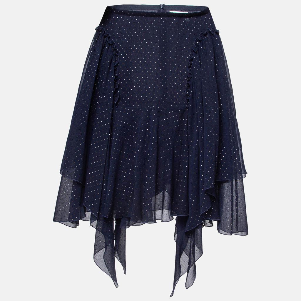 See by Chloe See by Chloe Navy Blue Dotted Chiffon Ruffled Skirt L