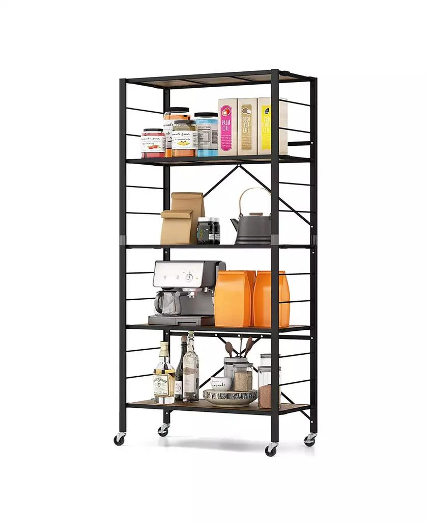 Costway 5-Tier Folding Shelf Free DIY Design Shelving Unit with 4 Universal Wheels Kitchen