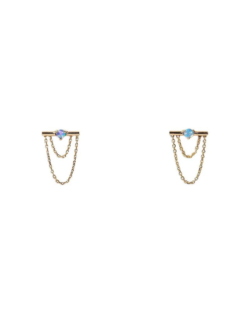 WWAKE 14K Yellow Gold Opal Linn Chain Drop Earrings 1