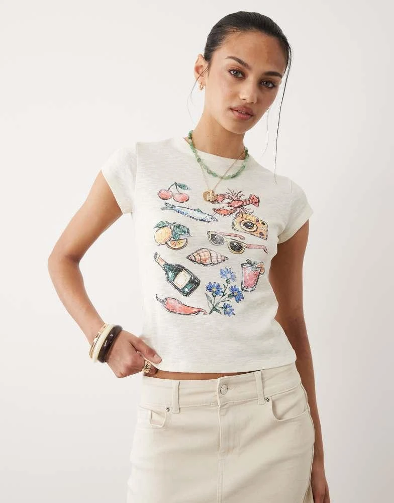 Miss Selfridge Miss Selfridge baby tee with holiday graphic in white