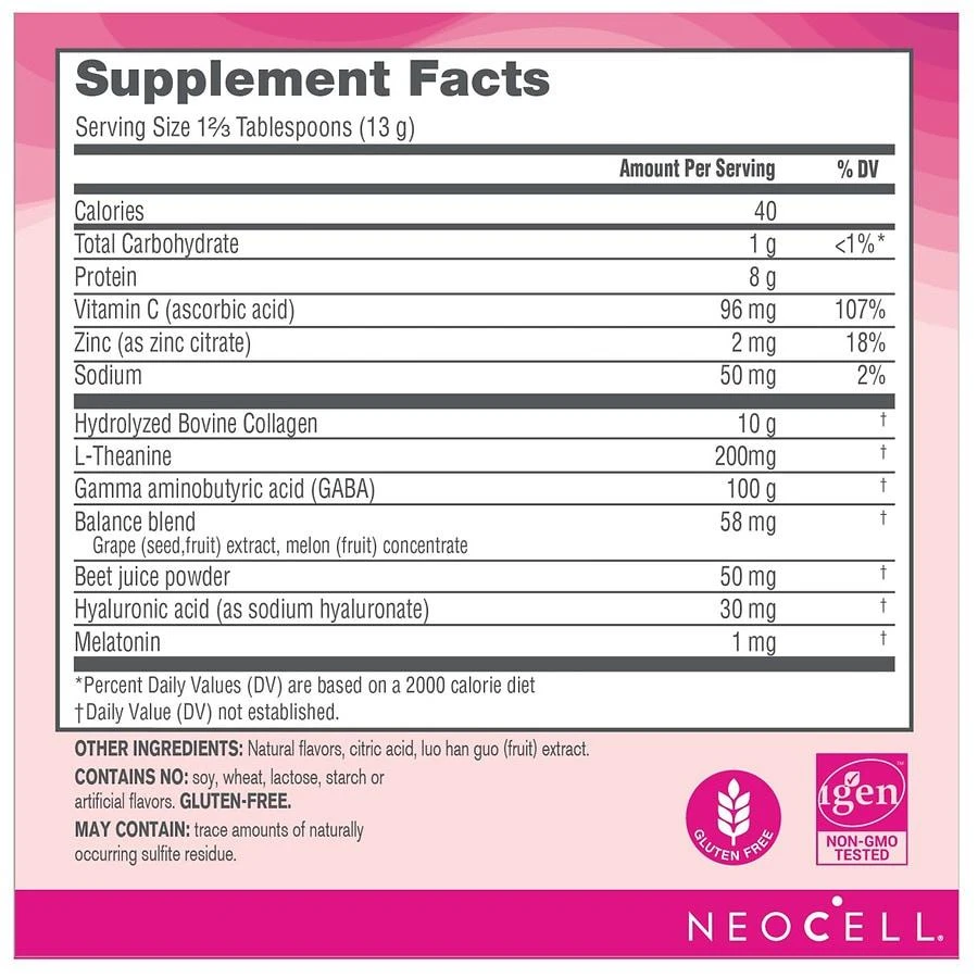 NeoCell Overnighter Collagen Powder with Hyaluronic Acid, Vitamin C, GABA and Melatonin Blueberry Pomegranate 3