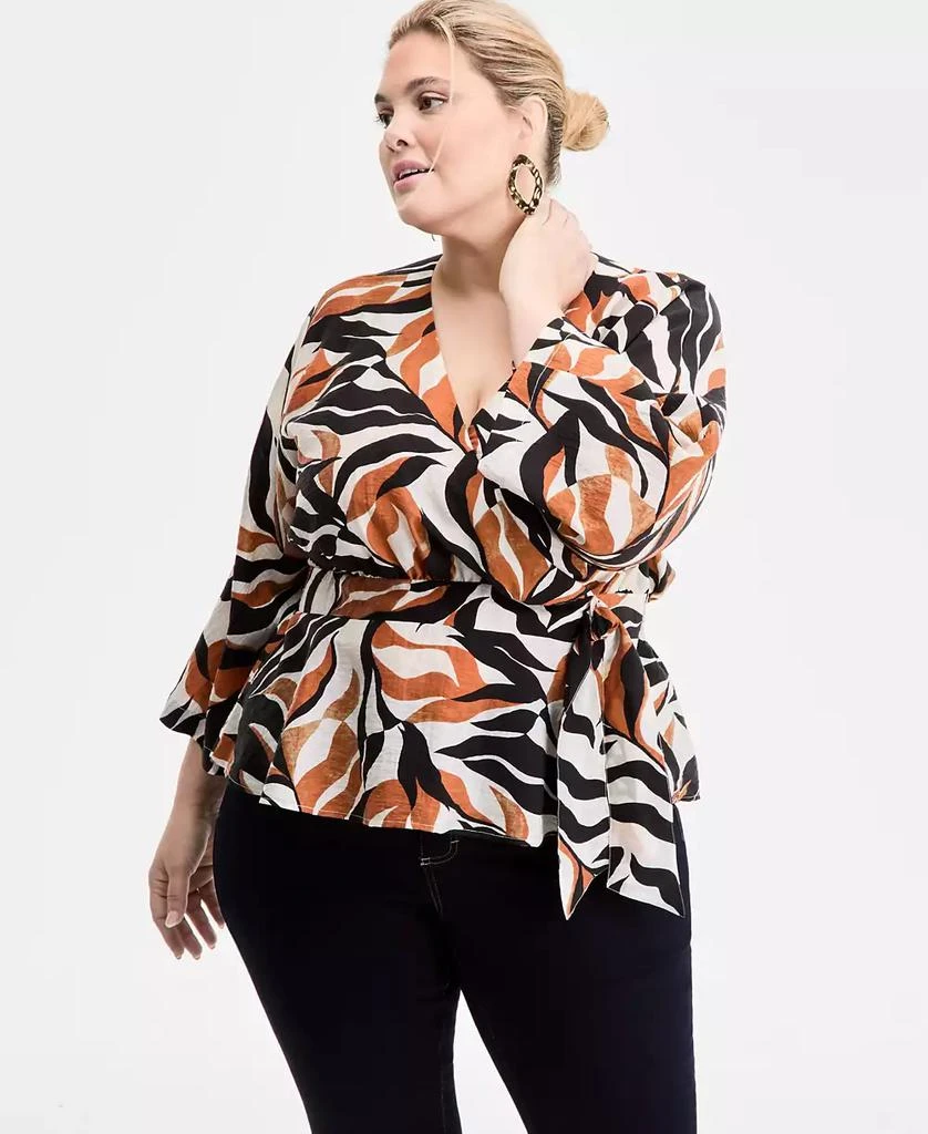 Macy's I.N.C International Concepts Plus Size Printed Kimono Wrap Top, Exclusively at Macy's 1