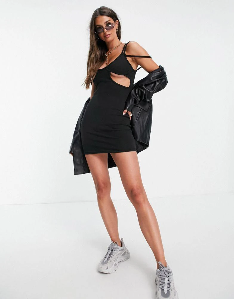 Missguided Tall Missguided Tall strappy ribbed mini dress in black 4