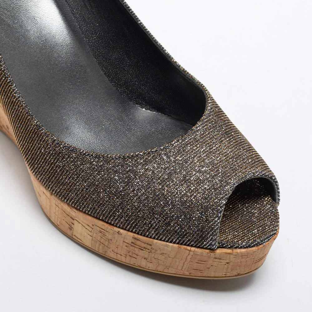 Stuart Weitzman Stuart Weitzman Grey Lurex Fabric Anna Cork Wedge Platform Peep Toe Pumps Size 37 7