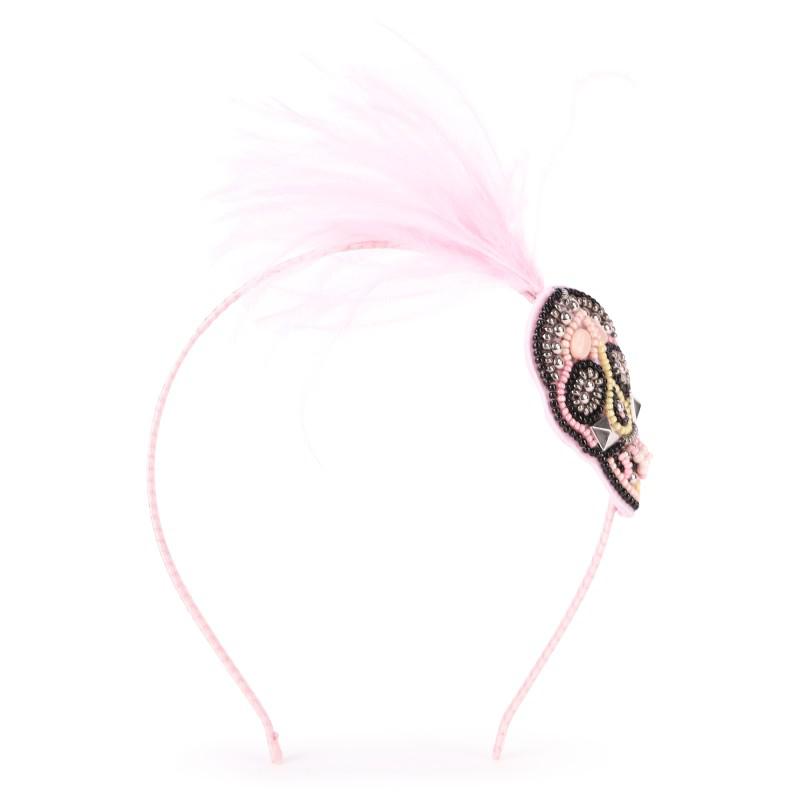 Tutu Du Monde Voodoo skull motif headband with beads ostrich feathers and crystals in pink