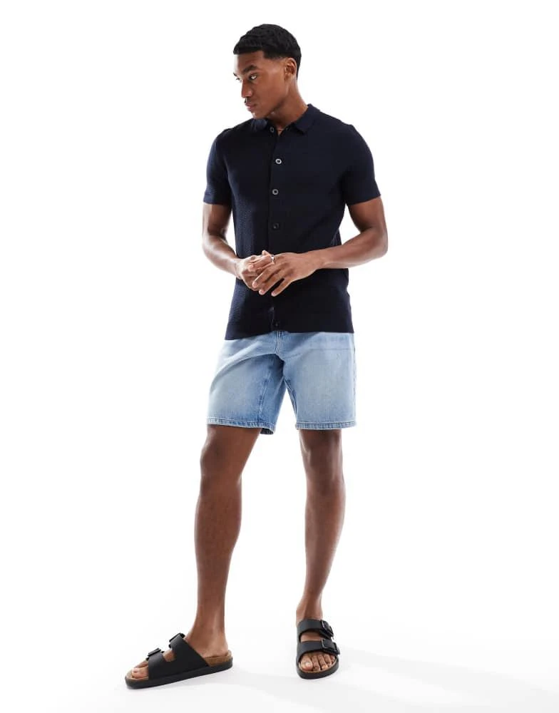 Brave Soul Brave Soul Knitted short sleeve shirt in navy 4