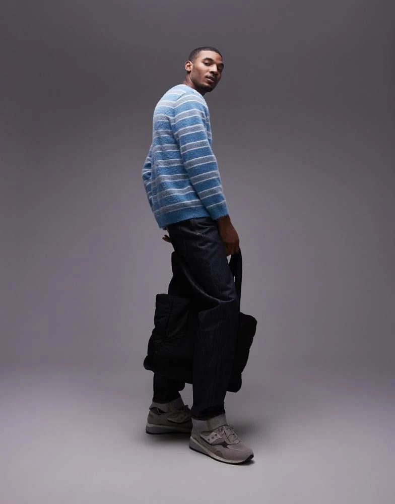 Topman Topman relaxed fit brushed jumper in blue and white stripe 2