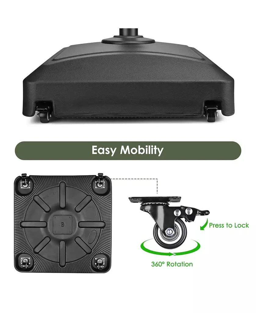 Yescom 9ft Solid Wood Outdoor Patio Umbrella with Base Included Parasol Wheels Stand for Bistro Market Garden Deck Yard Poolside Tan 2