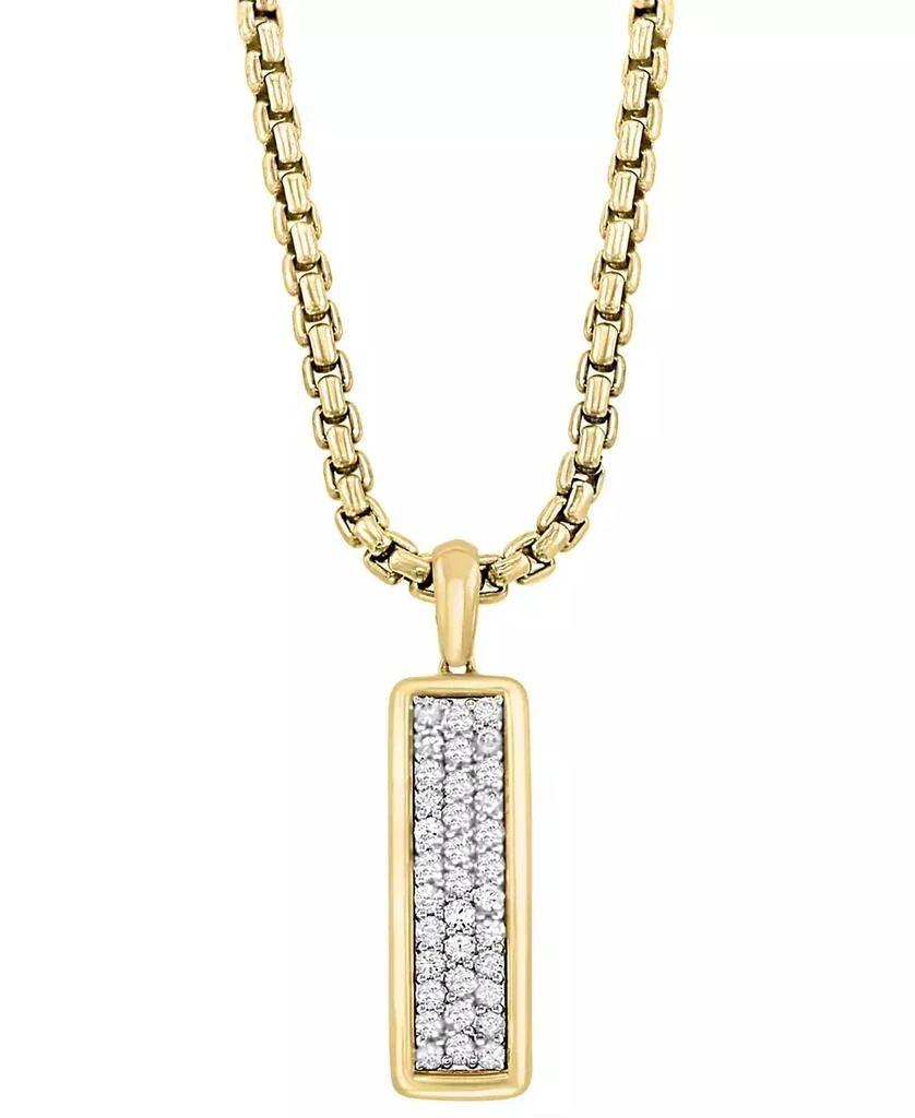 Effy EFFY® Men
s Zircon Cluster Elongated Dog Tag 22" Pendant Necklace (7/8 ct. t.w.) in Gold-Plated Sterling Silver