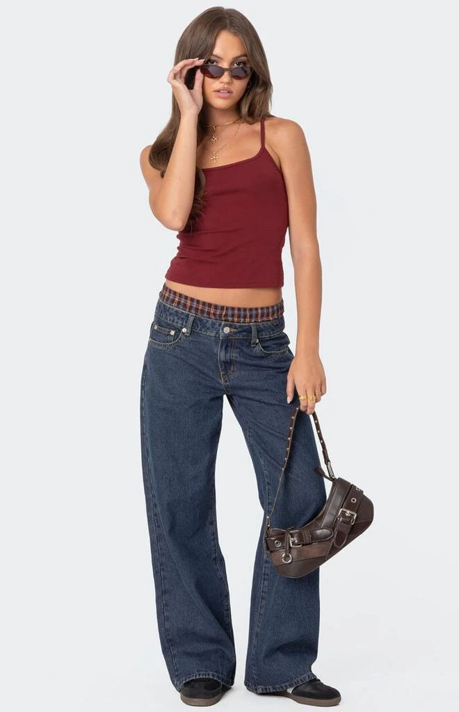 Edikted Plaid Boxer Detail Relaxed Jeans 2
