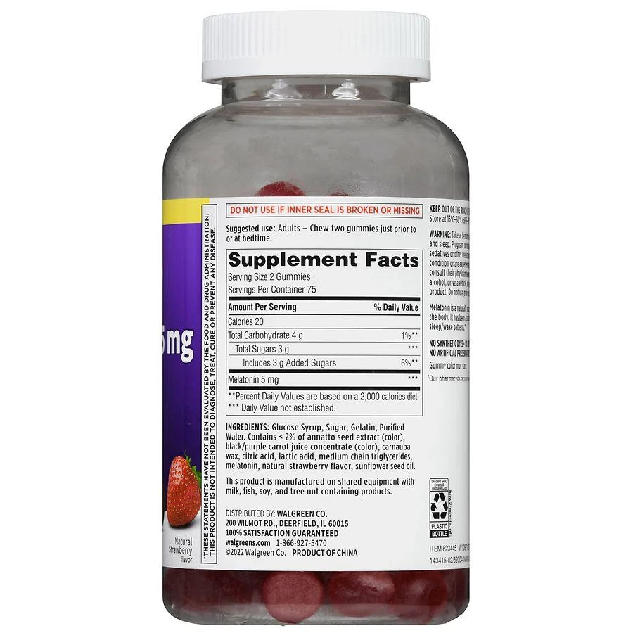 Walgreens Melatonin 5 mg Gummies Natural Strawberry 3