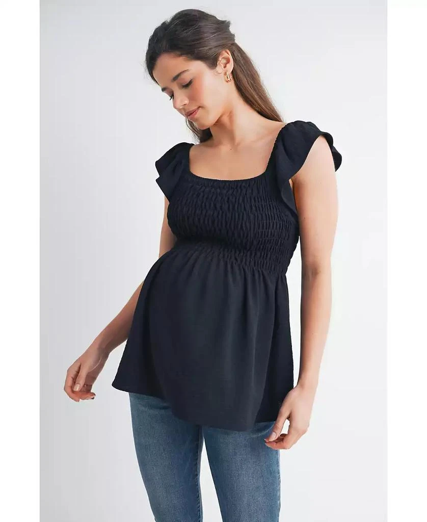 Hello Miz Maternity Smocked Flutter Sleeve Square Neck Top