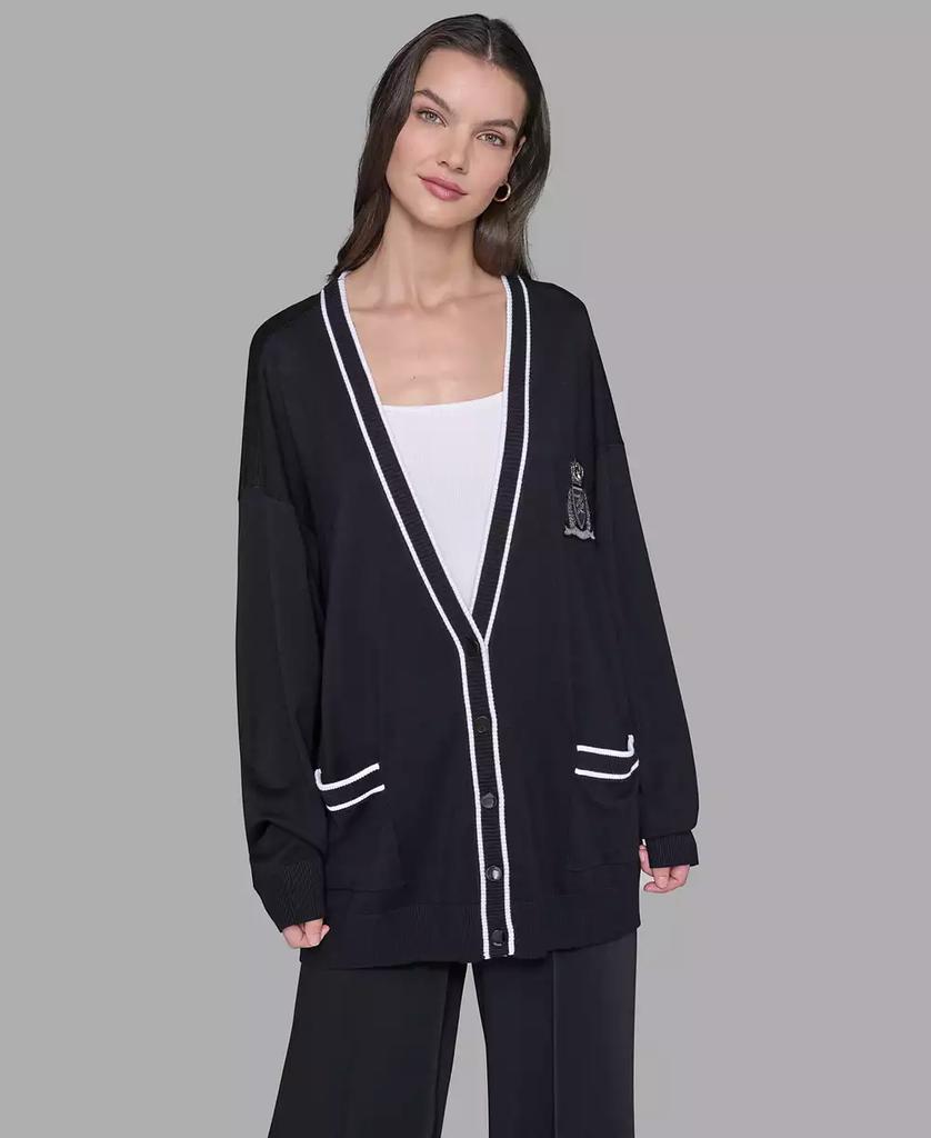 Karl Lagerfeld Paris Women's Patch Button Front Cardigan Sweater