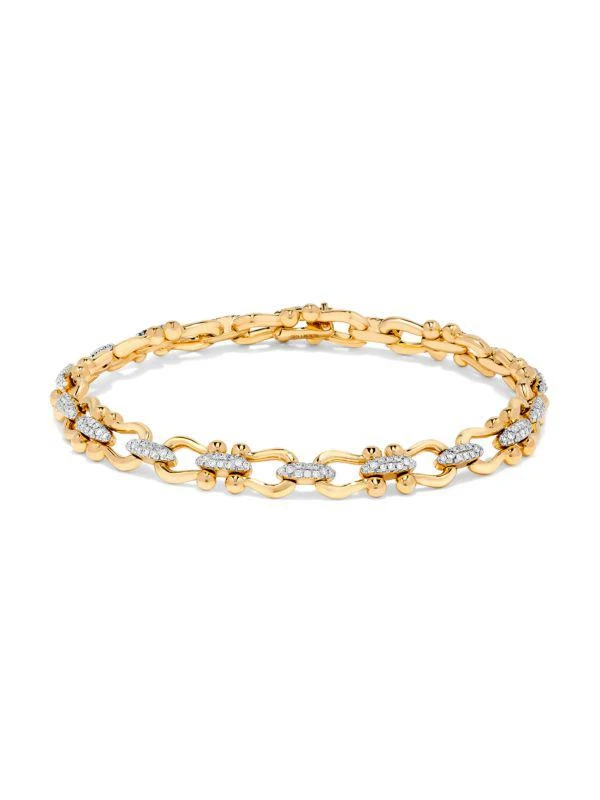 Saks Fifth Avenue 14K Two Tone Gold & 0.7 TCW Diamond Horseshoe Link Bracelet 1
