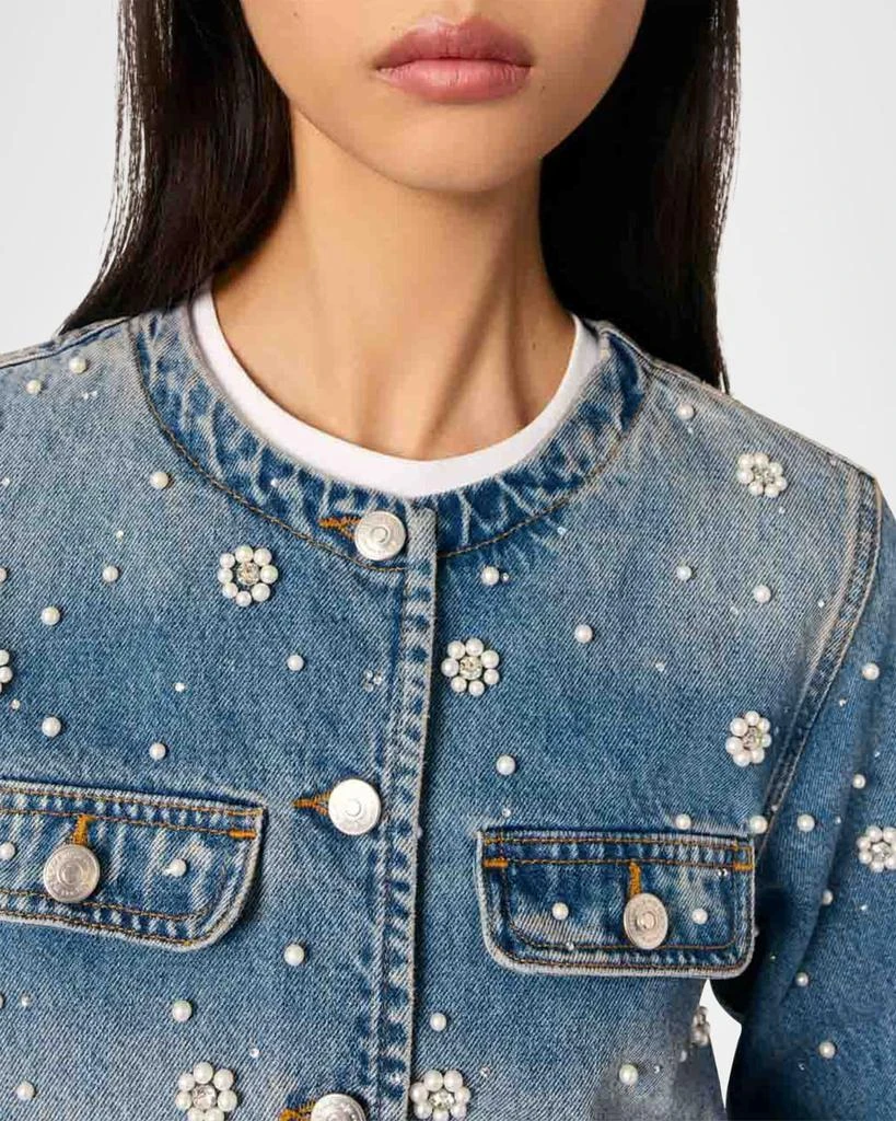 Maje Berla Embellished Faded Denim Jacket 6