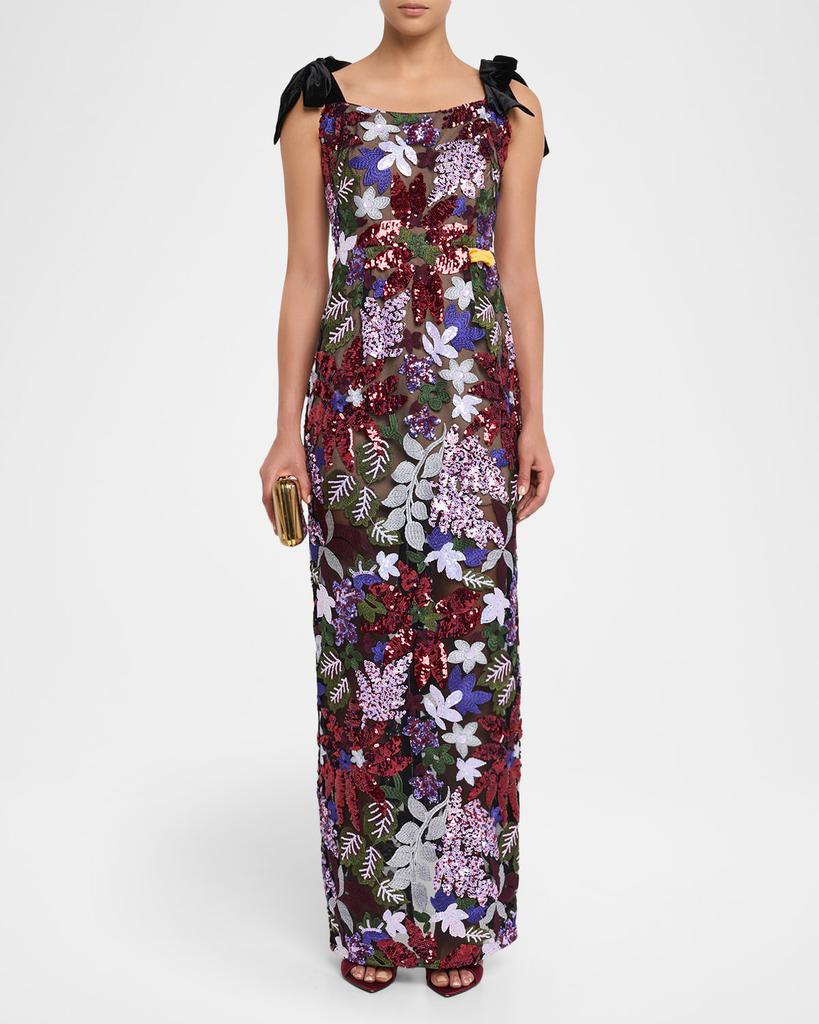 BRONX AND BANCO Dahlia Sequin Embroidered Tie-Shoulder Maxi Dress