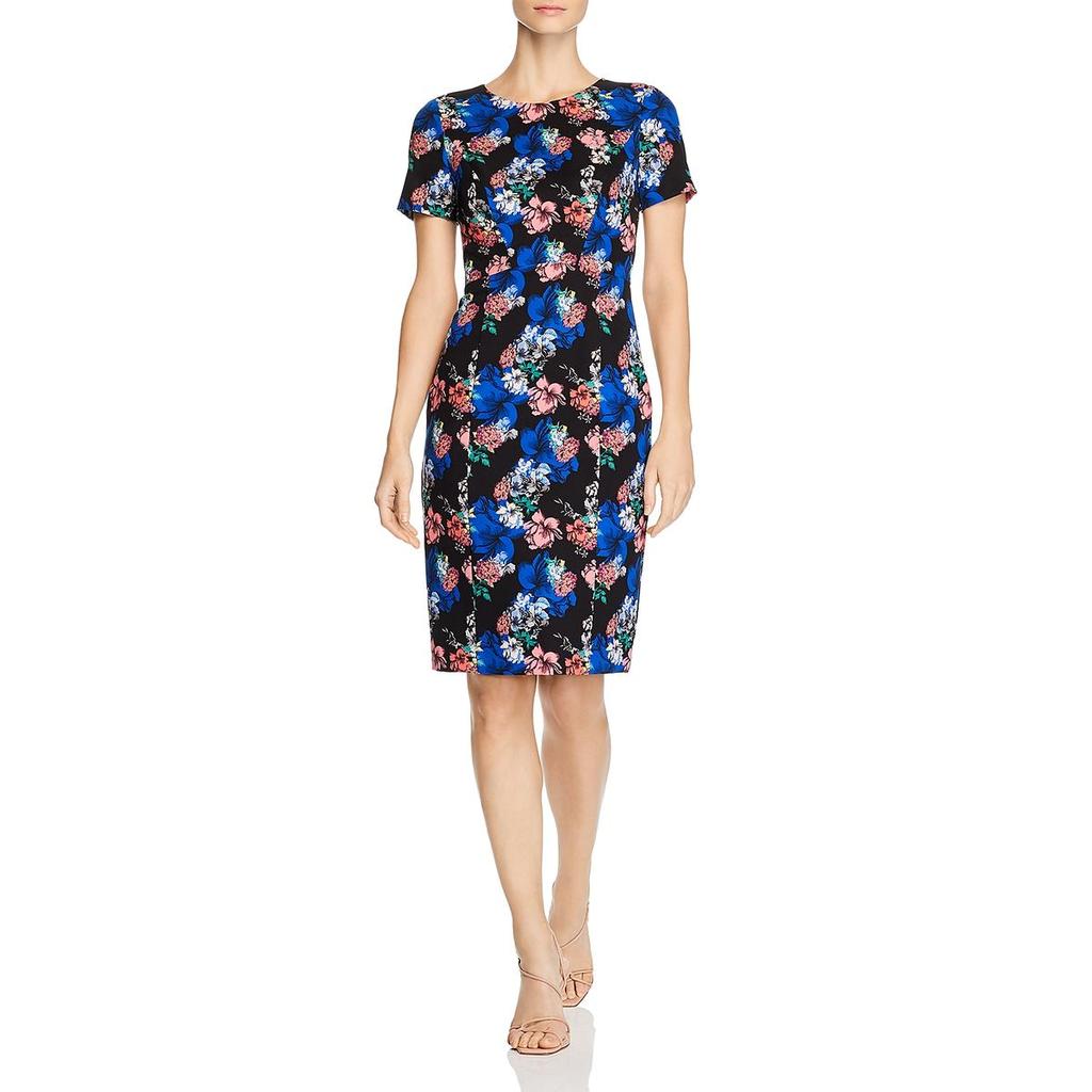 Black Halo Jodee Womens Floral Print Short Sleeves Sheath Dress