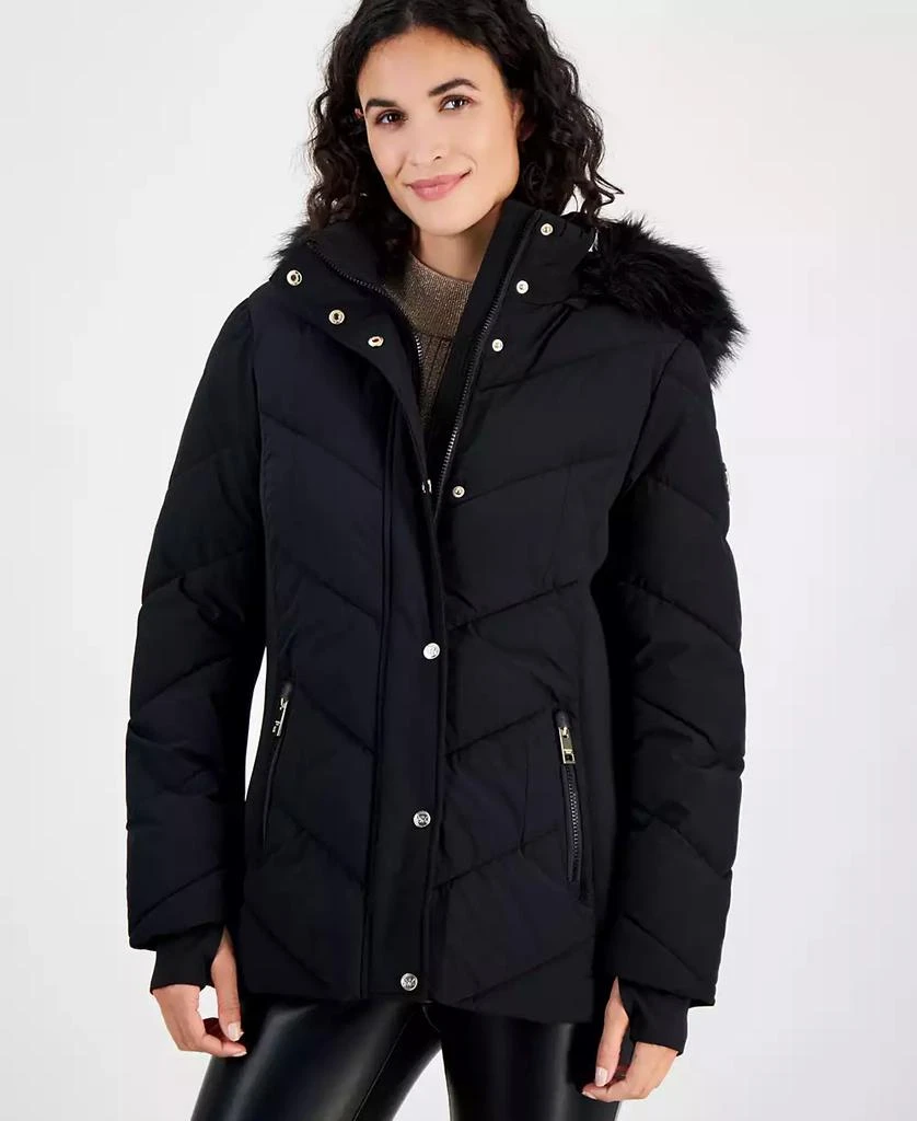 Michael Kors Women's Faux-Fur-Trim Hooded Puffer Coat, Created for Macy's 1