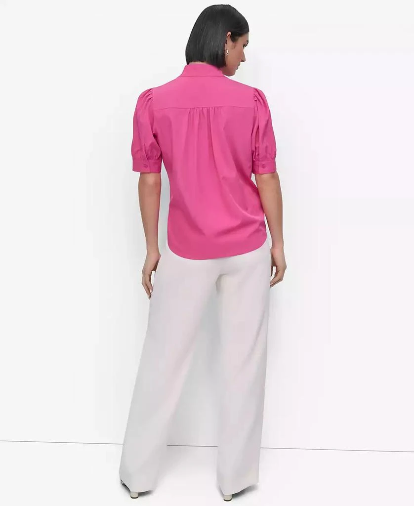 DKNY Petite Mandarin-Collar Puff-Shoulder Shirt 2