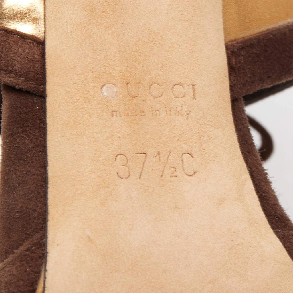 Gucci Gucci Brown/Gold Suede and Leather Ankle Tie Sandals Size 37.5 8