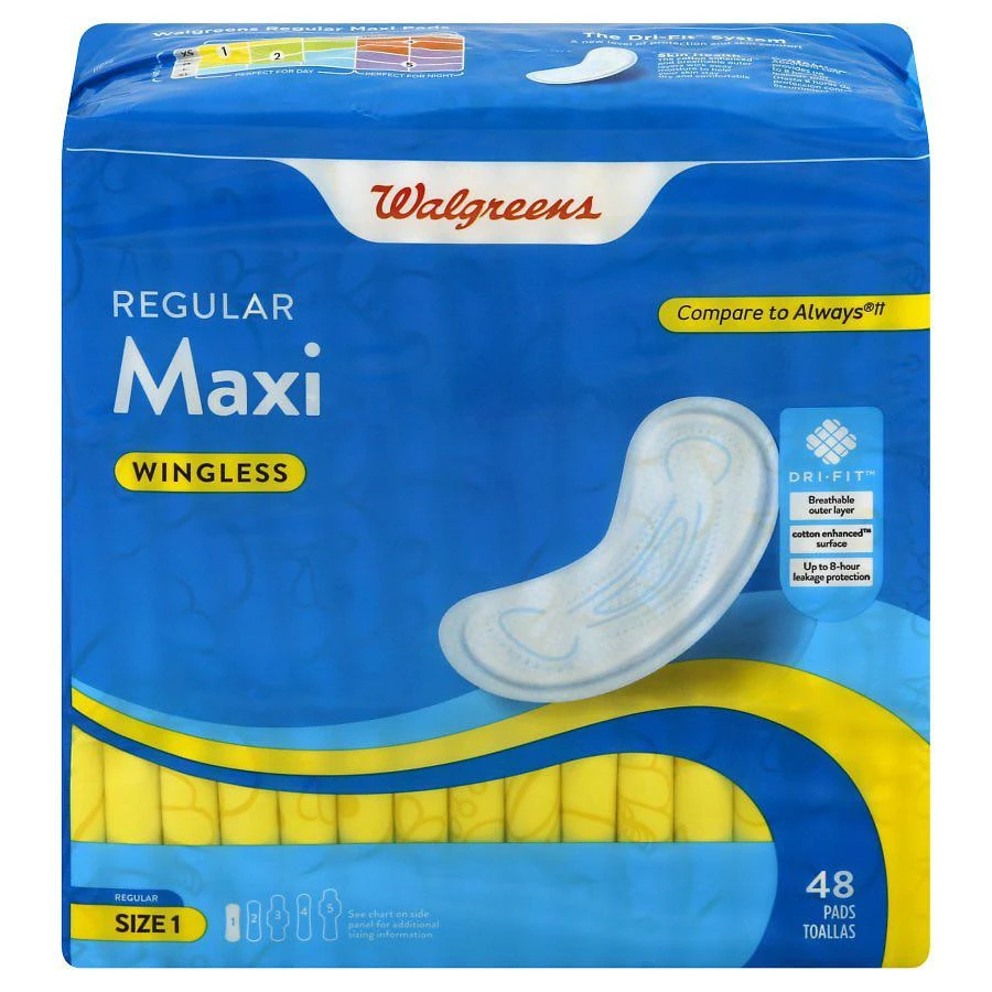 Walgreens Maxi Pads, Regular, Wingless Size 1 (ct. 48) 2