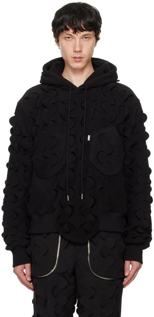 Juntae Kim Black Laser Slashed Fleece Hoodie 1