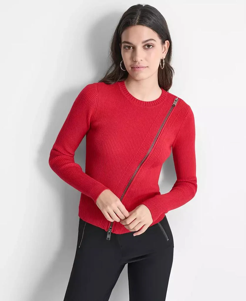 DKNY Women's Ribbed Asymmetrical-Zip Sweater 1
