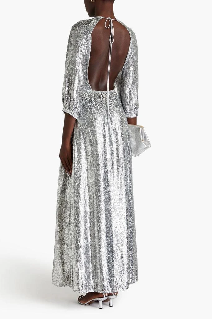 BA&SH Dara open-back ruched metallic fil coupé maxi dress 3