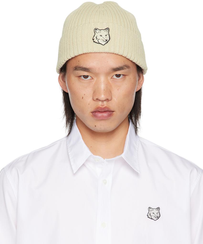 Maison Kitsuné Beige Bold Fox Head Beanie