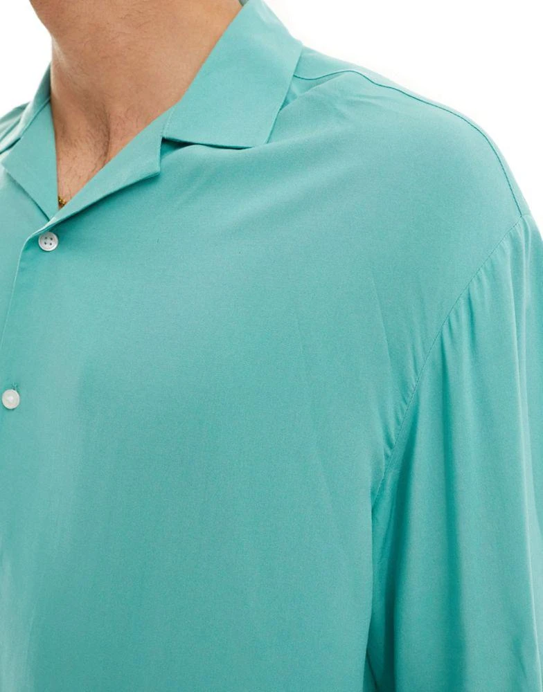ASOS ASOS DESIGN oversized revere collar viscose shirt in teal green 3