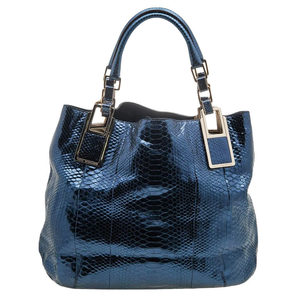 Anya Hindmarch Anya Hindmarch Metallic Blue Python Hector Tote 4