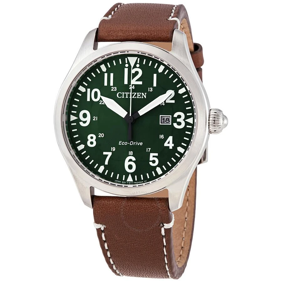 Citizen Chandler Eco-Drive Green Dial Dark Brown Leather Men's Watch BM6838-09X 1