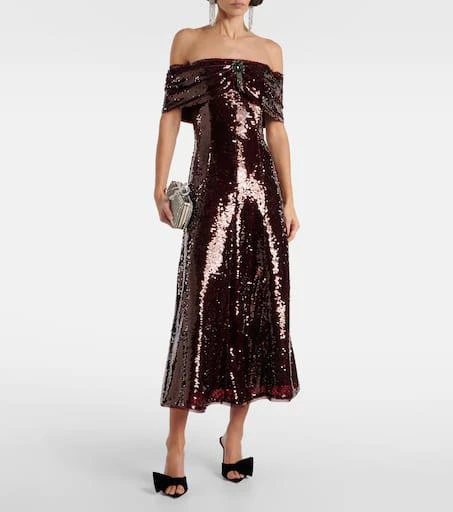 Self Portrait Sequined off-shoulder midi dress 2