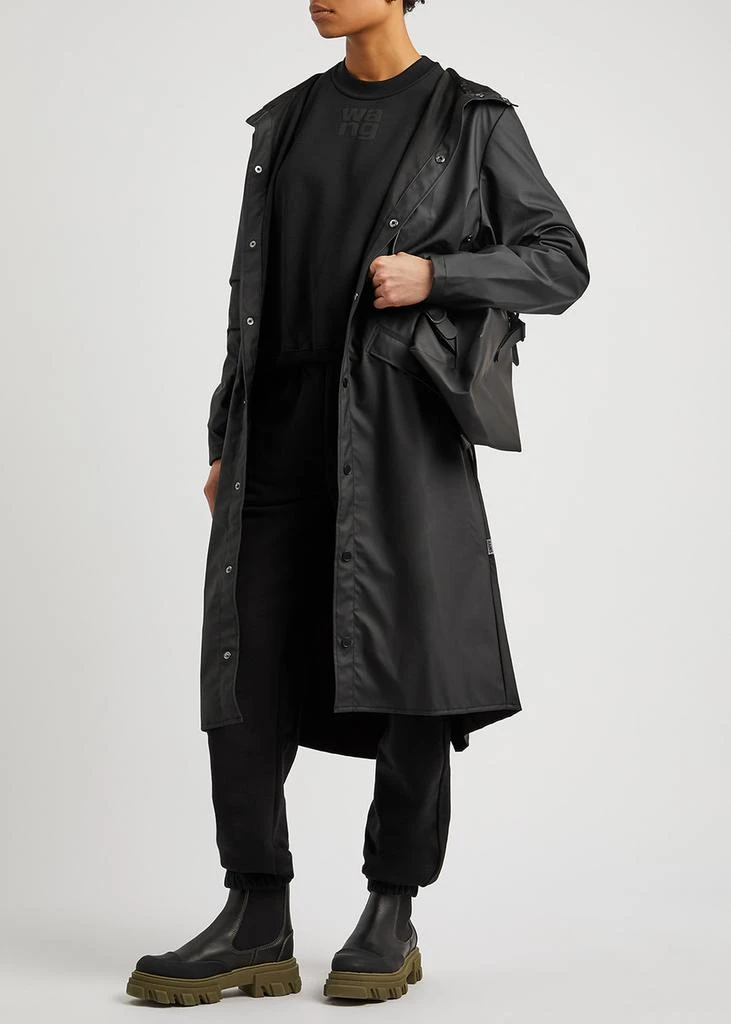 RAINS Longer matte black rubberised raincoat 4