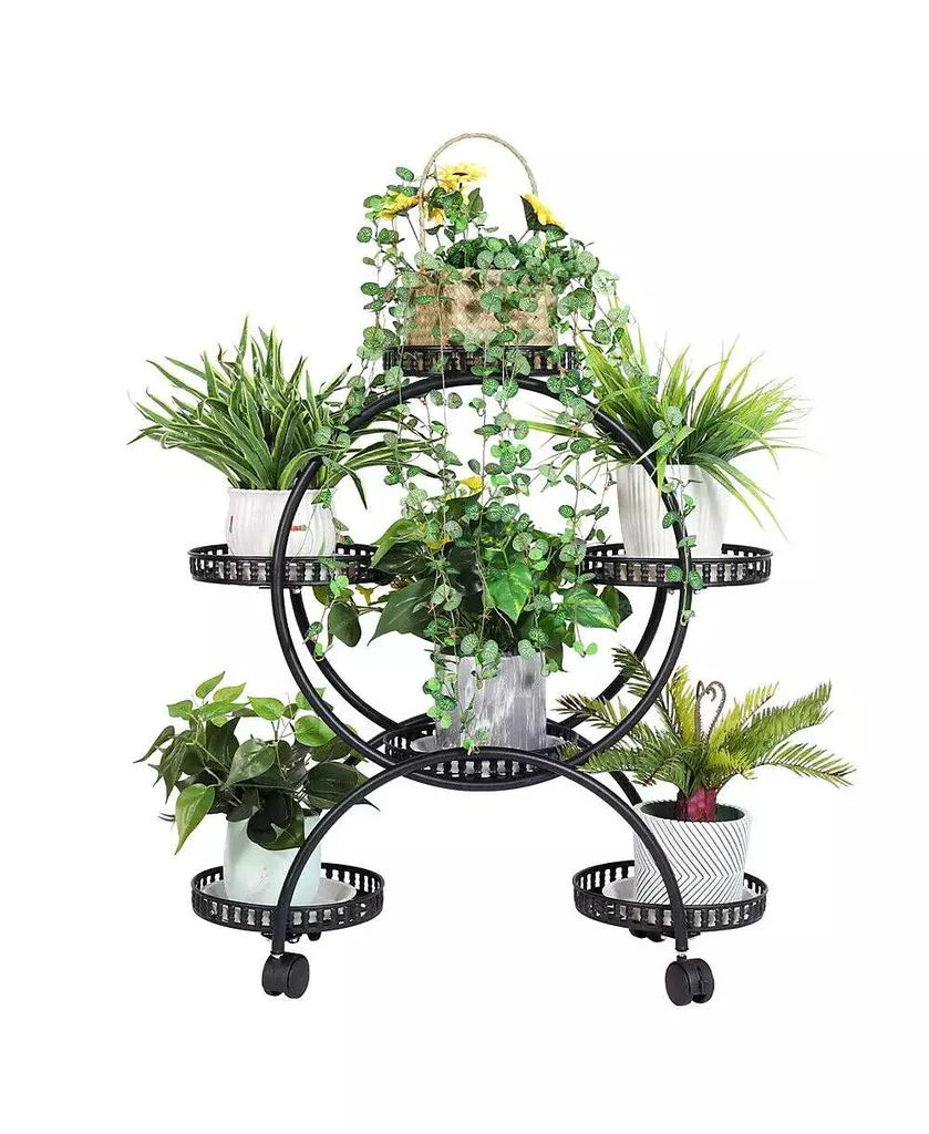 UNHO Metal 6 Pot Plant Stand Decorative Flower Pot Holder with Wheels For Indoor Outdoor