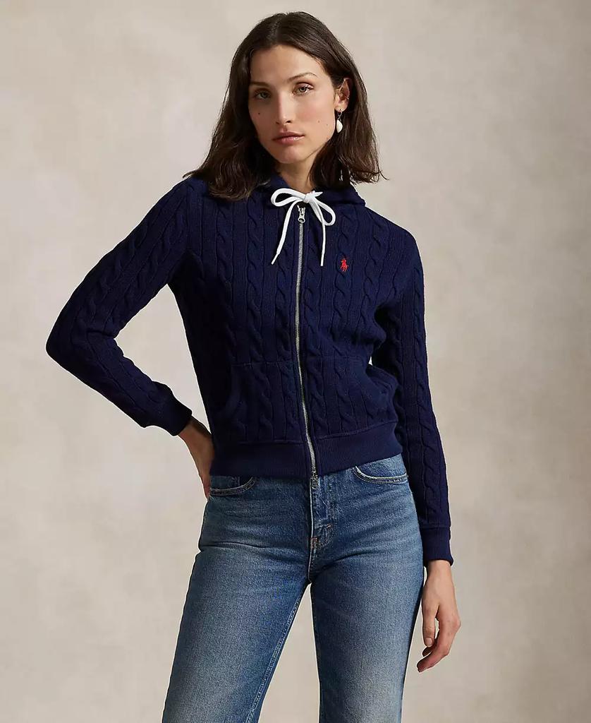 Ralph Lauren Women's Cable-Knit Cotton Full-Zip Hoodie Sweater