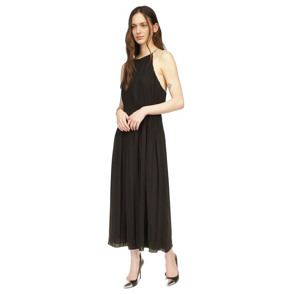 Michael Kors Women's Chain-Strap Satin Pleated Maxi Dress
