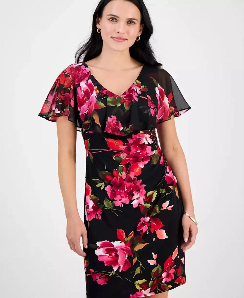 Connected Petite Printed Cape-Overlay Sheath Dress 2