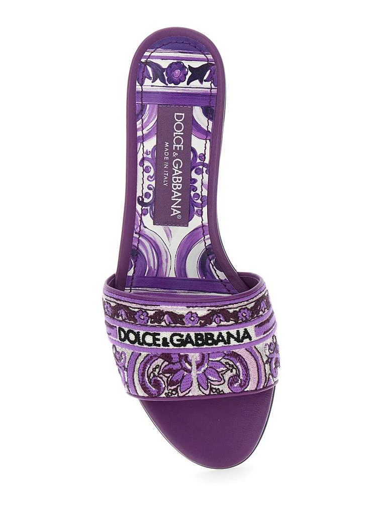 Dolce & Gabbana Violet Sandals With Logo Embroidery On The Front And All-Over Majolica Motif In Cotton Blend Woman 4