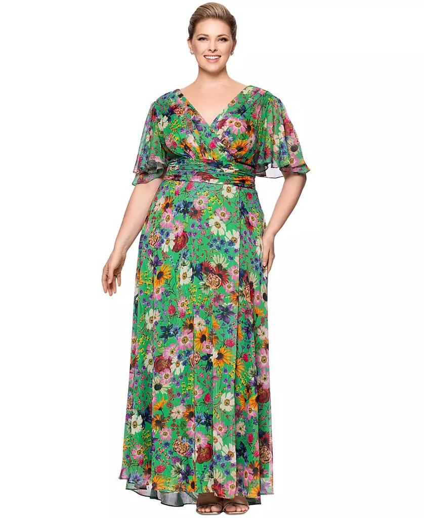 Betsy & Adam Plus Size Floral-Print Flutter-Sleeve A-Line Dress