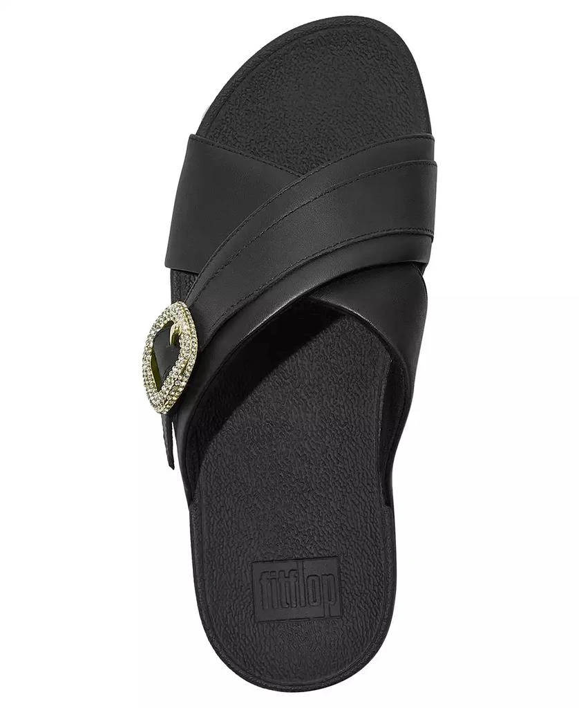FitFlop Women's Lulu Crystal Buckle Leather Cross Slides Flats 7