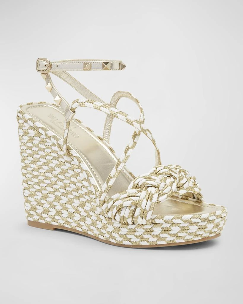 Valentino Rockstud Bicolor Metallic Wedge Espadrilles 3
