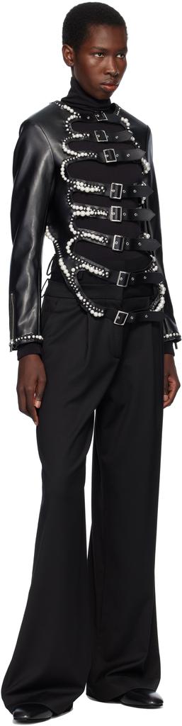 Noir Kei Ninomiya Black Faux-Pearl Embellished Faux-Leather Jacket