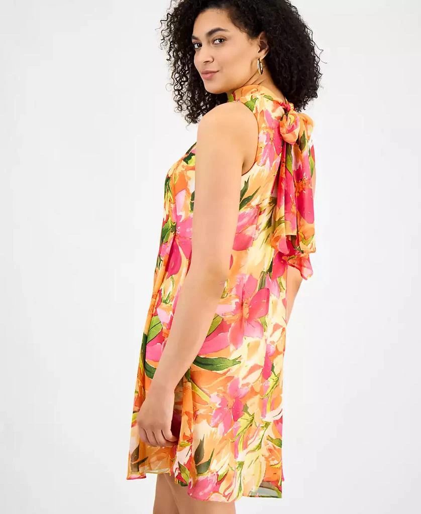 Robbie Bee Women's Floral-Chiffon Mock-Neck Trapeze Dress 4