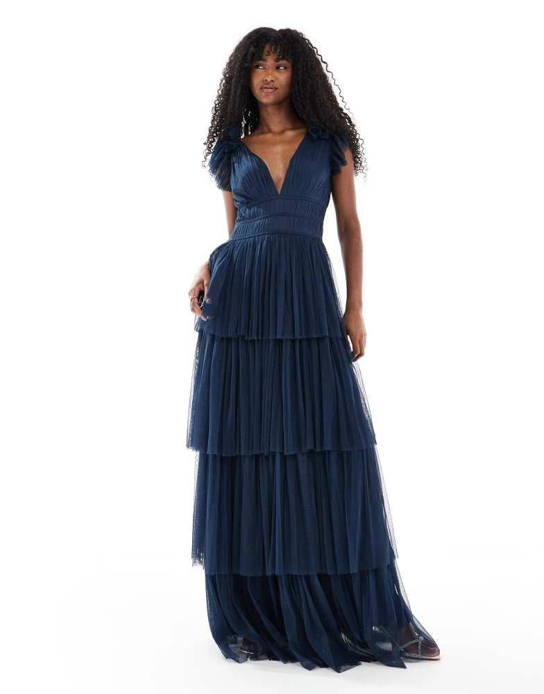 blue dress for baby girl Straps Misty Blue Tiered Ruffles Long Bridesmaid Dress – FancyVestido